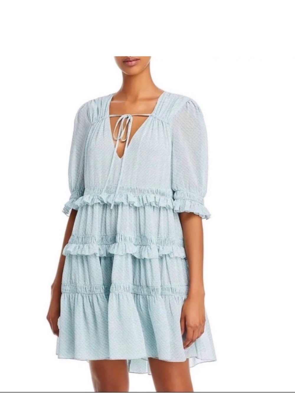 Cinq a Sept Soft Light Blue Ruffle Tiered Mini Dress